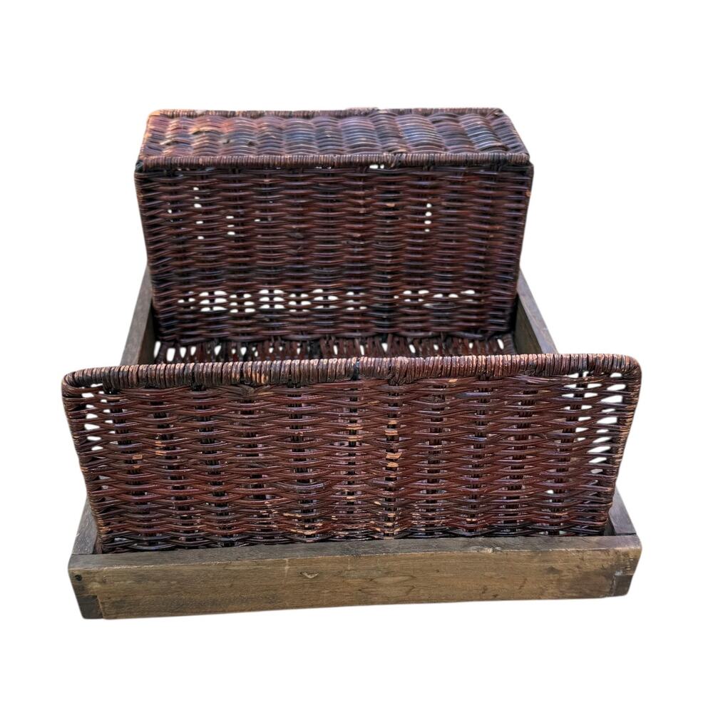 Vintage Rattan and Wood Utensil & Plate Caddy - Picture 15 of 16
